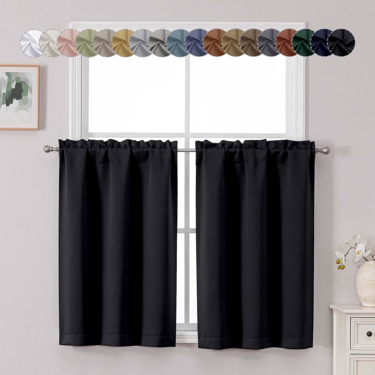 Chyhomenyc Short Black Out Curtains 36 Inch Length, 2 Panels, Black — image 1