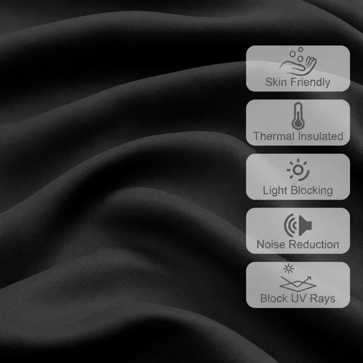 Chyhomenyc Short Black Out Curtains 36 Inch Length, 2 Panels, Black thumbnail 2
