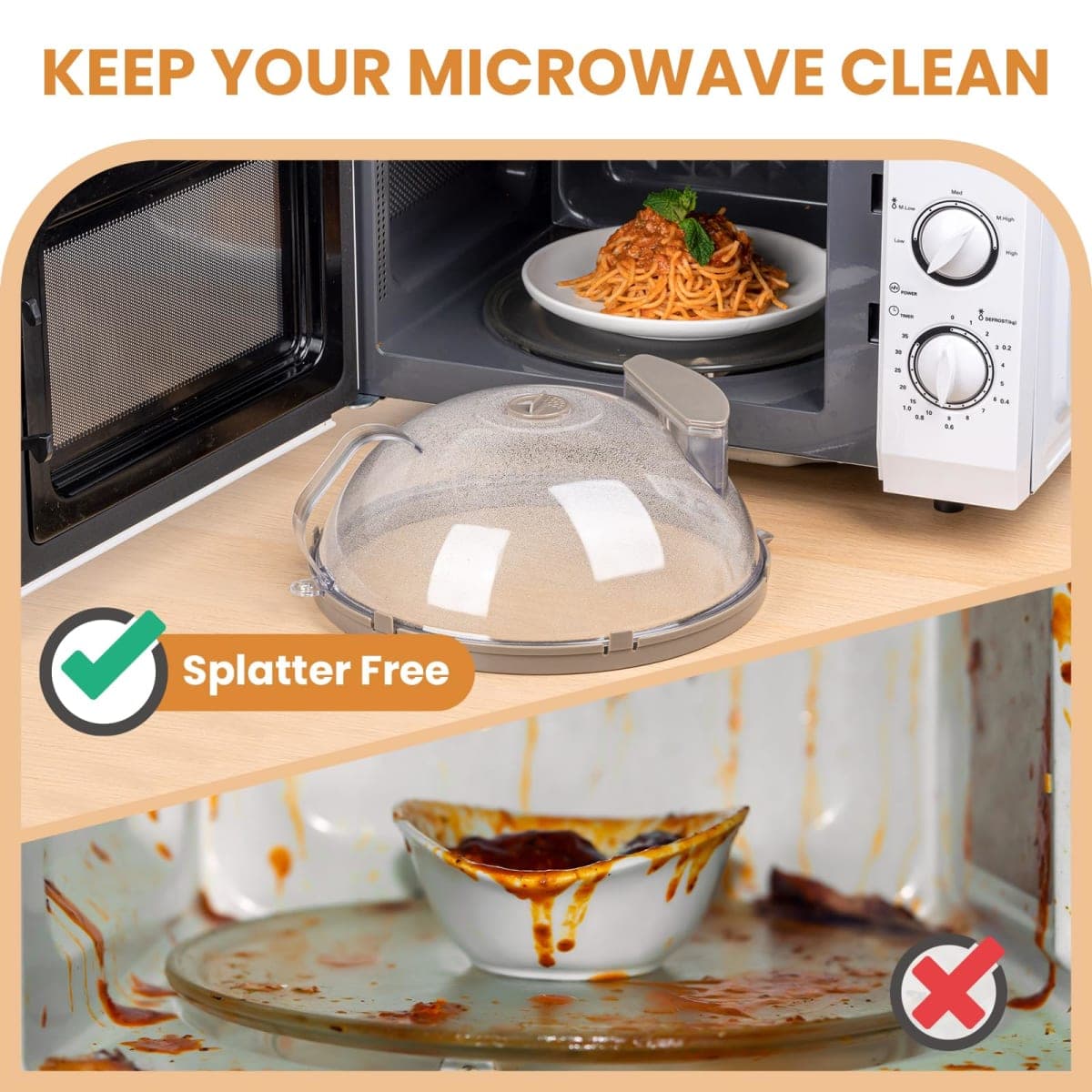Microwave Splatter Cover with Water Steamer, Integrated Handle, 10 Inch thumbnail 2