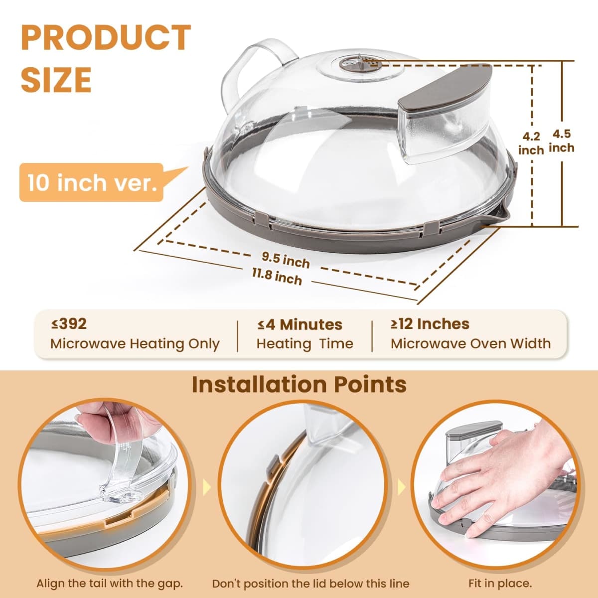 Microwave Splatter Cover with Water Steamer, Integrated Handle, 10 Inch thumbnail 5
