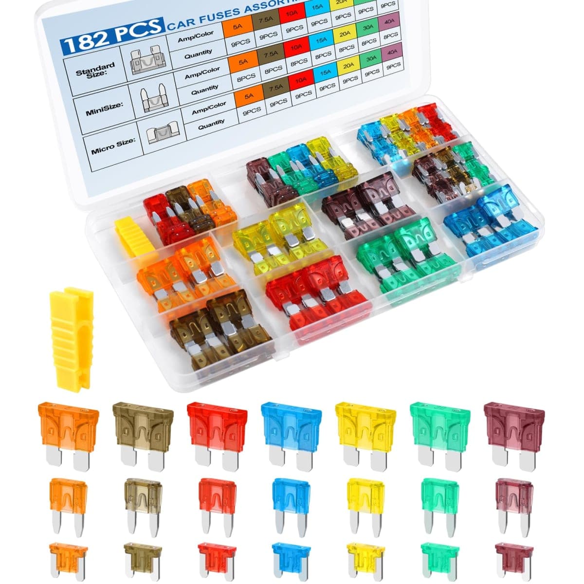 182PCS Car Fuses Assortment Kit, Professional Blade Fuses Automotive — image 1