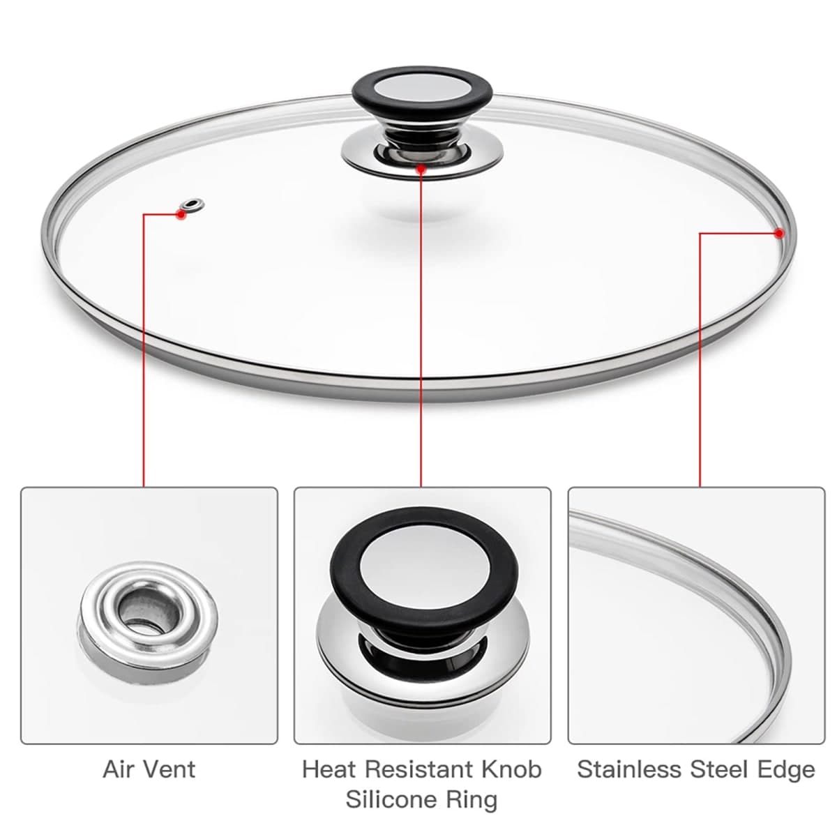 Tempered Glass Lid with Heat Resistant Handle,8"/20cm, Clear thumbnail 3
