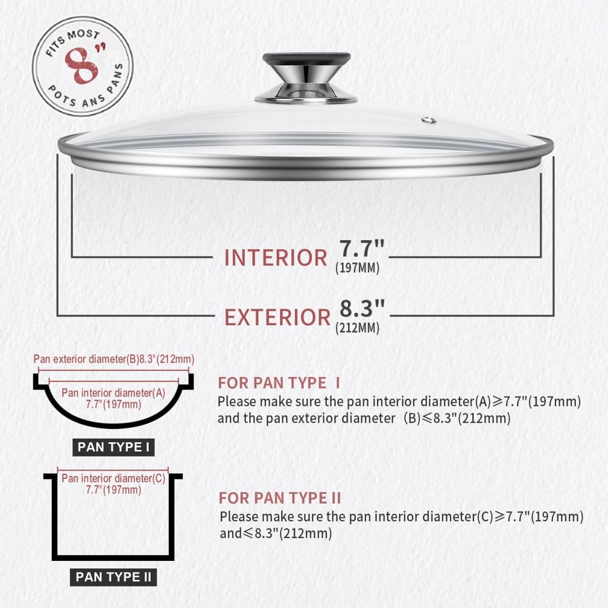 Tempered Glass Lid with Heat Resistant Handle,8"/20cm, Clear thumbnail 4