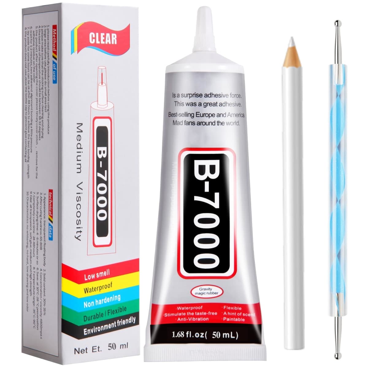 FITTDYHE B7000 Glue Clear with Precision Tip，50Ml B7000 Glue Clear for Rhinestones Glue for Crafts, Multipurpose Jewelry Glue for Fabric DIY Craft Makeup Shoes Jewelry Making Nail Art — image 1