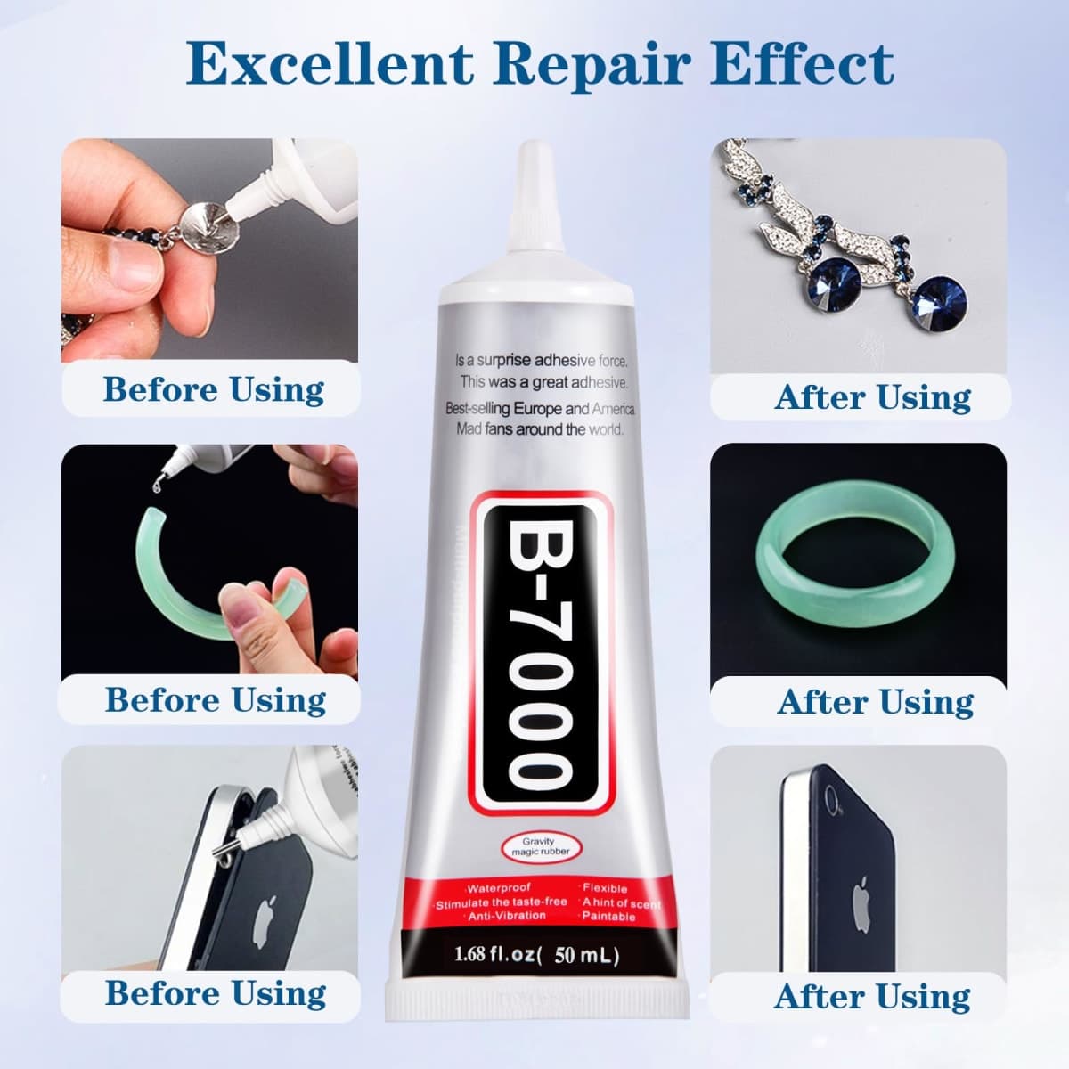 FITTDYHE B7000 Glue Clear with Precision Tip，50Ml B7000 Glue Clear for Rhinestones Glue for Crafts, Multipurpose Jewelry Glue for Fabric DIY Craft Makeup Shoes Jewelry Making Nail Art thumbnail 2