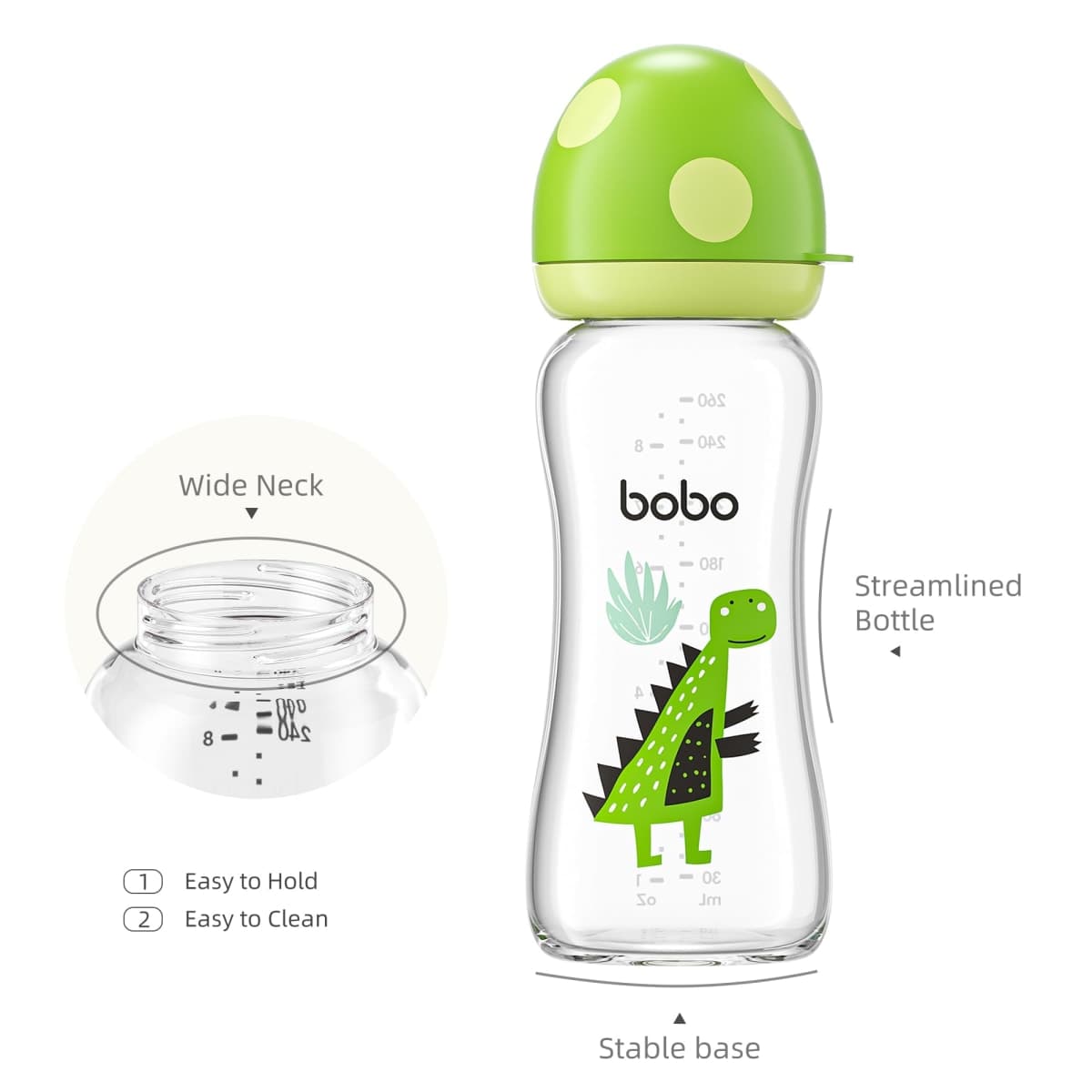 YOHKOH Natural Glass Baby Bottle with Level 2 Medium Flow Nipple, Newborn Anti-Colic Baby Bottles, Wide Neck Mushroom Baby Glass Bottle (8.8ounce (Pack of 4), Multicolour2) thumbnail 4