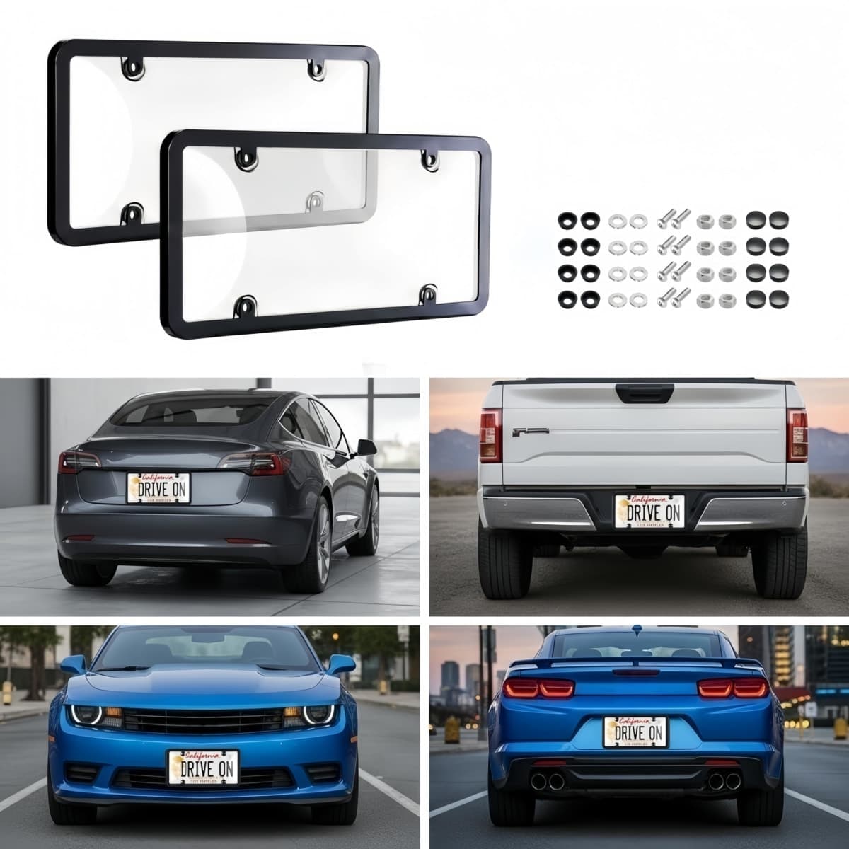 Uliche 2 Pack Universal Transparent Car License Plate Cover & Frames Combo Clear colorless License Plate Protector with Screws & Caps, Rust-Proof, Unbreakable for Most US Standard Cars thumbnail 2