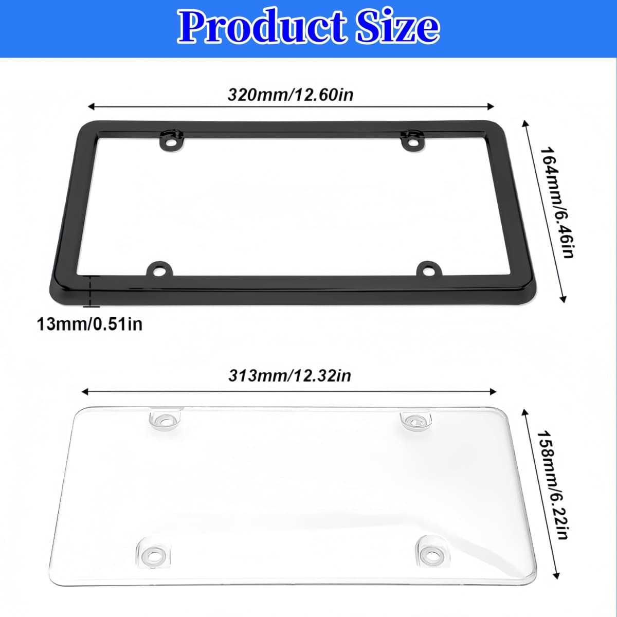 Uliche 2 Pack Universal Transparent Car License Plate Cover & Frames Combo Clear colorless License Plate Protector with Screws & Caps, Rust-Proof, Unbreakable for Most US Standard Cars thumbnail 4