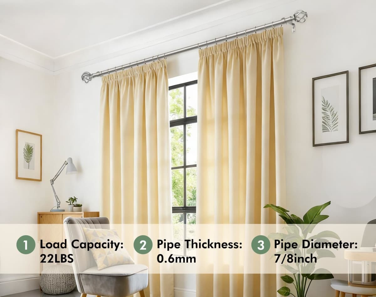 USFOOK Antique Silver Curtain Rod, 32 to 58 Inches (2.6 to 4.8 ft), Metal, Wall Mounted, Textured, Polished, Finished thumbnail 5