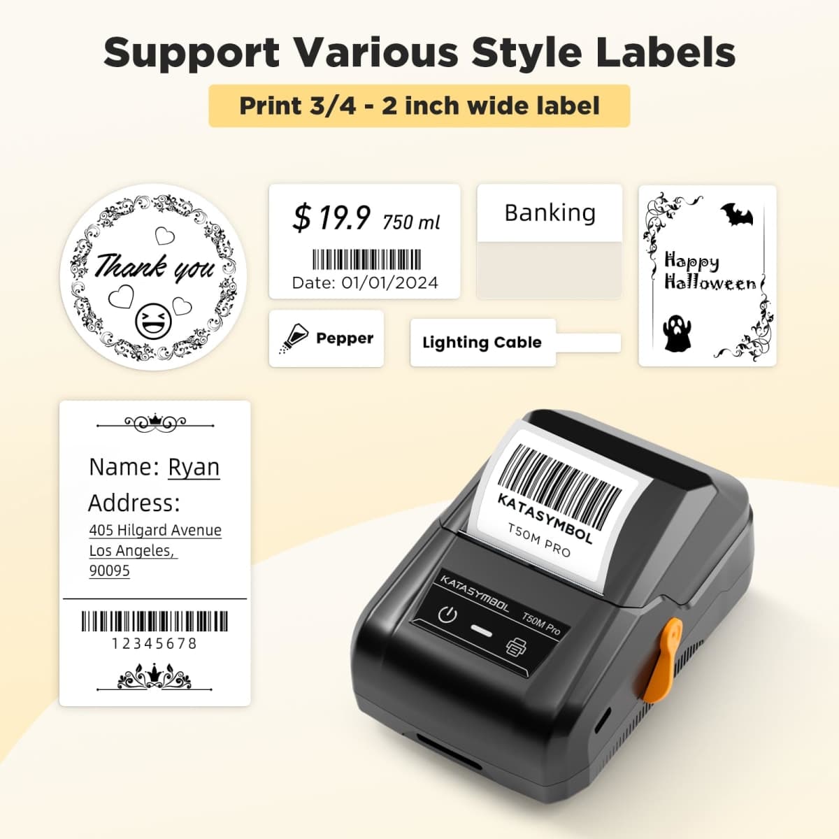 SUPVAN T50M Pro Bluetooth Label Maker Machine with Tape, Wide Waterproof Label, Versatile App with 40 Fonts and 450+ Icons, Inkless Labeler for Home, Kitchen, School, Office Organization, Black thumbnail 2