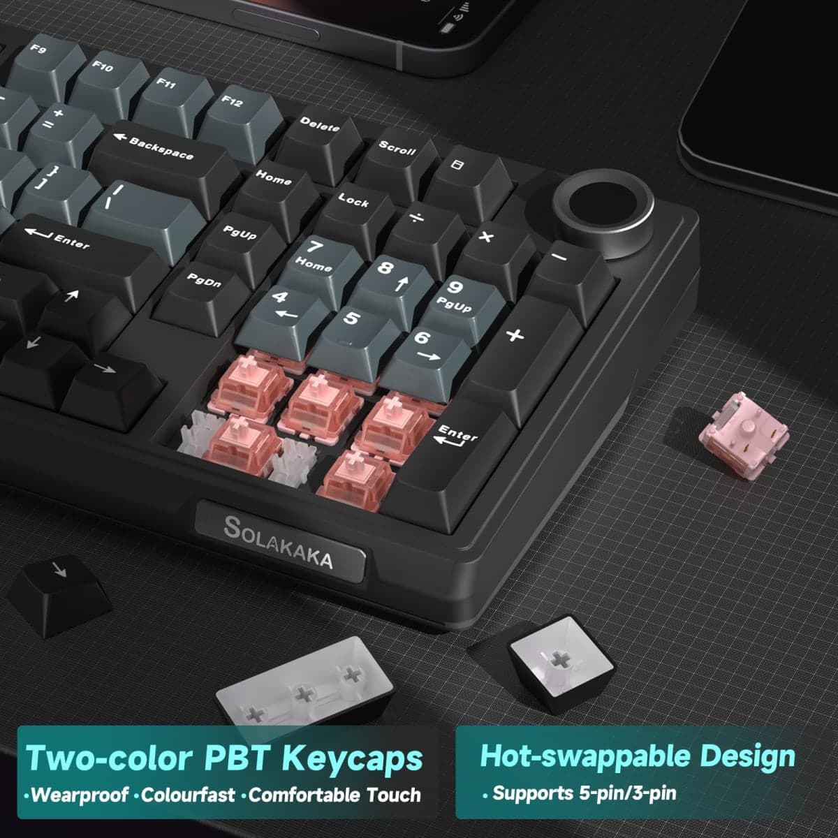SOLAKAKA KI99 Pro Wireless Mechanical Keyboard with Quiet Switch, Hot Swappable Pre-Lubed Switches with RGB Backlit, Gasket Structure Computer Gaming Keyboard (BlackBlue, Silent Switch) thumbnail 4