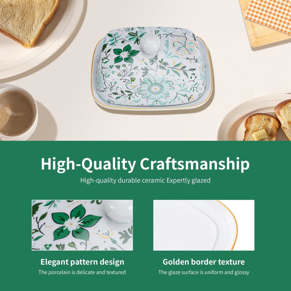 Butter Dish With Lid For Countertop-Ceramic Butter Dish with Knob Handle thumbnail 5
