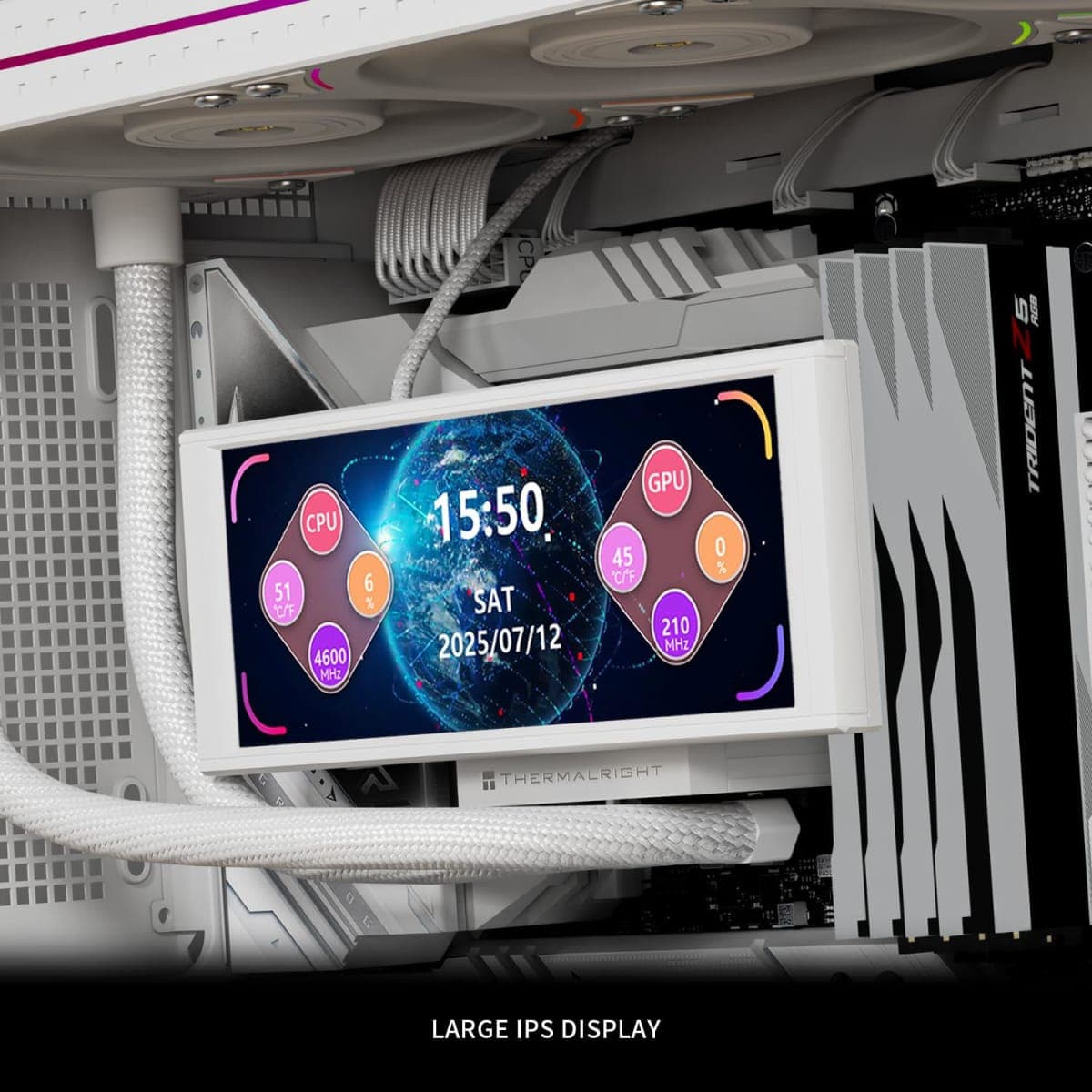 Thermalright Trofeo Vision LCD White Edition Case Sub-Display Features a 6.86-inch Full-Color LCD Screen (1280x480 Resolution) with Magnetic Panel Design. Supports DIY Dynamic/Static Images (White). thumbnail 4