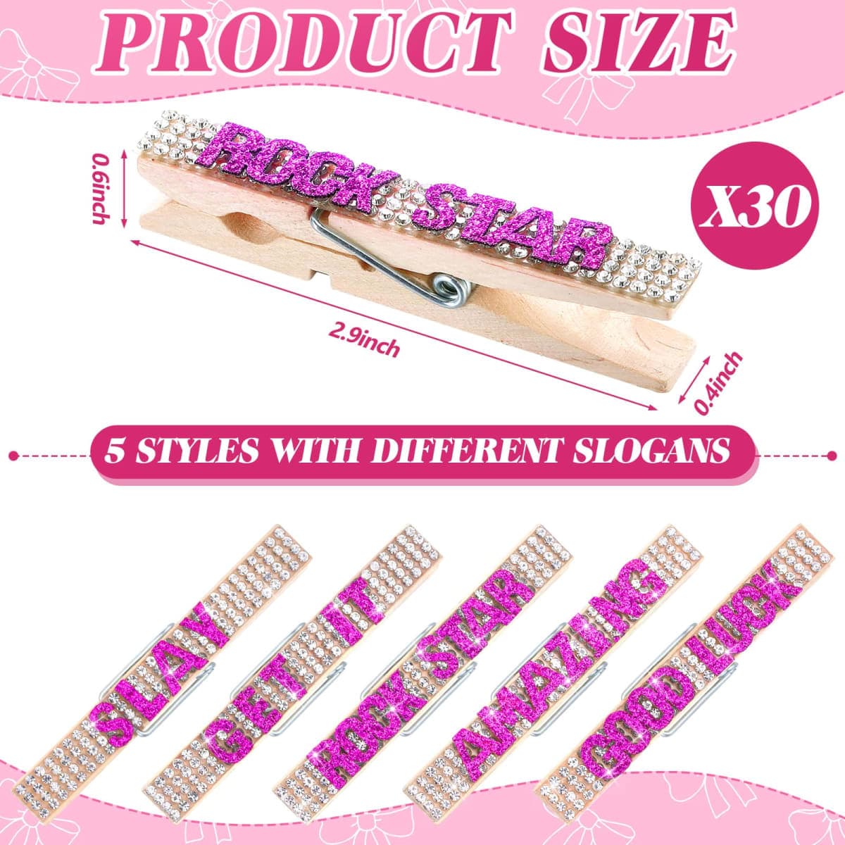 Ecation 30 Pcs Cheerleading Rhinestone Volleyball Spirit Clips Competition Cheer Pins Clothespins Cheer Charms for Clothes Pins Gifts Sports Volleyball Team Party Favors Accessories Bulk(Rose Red) thumbnail 2