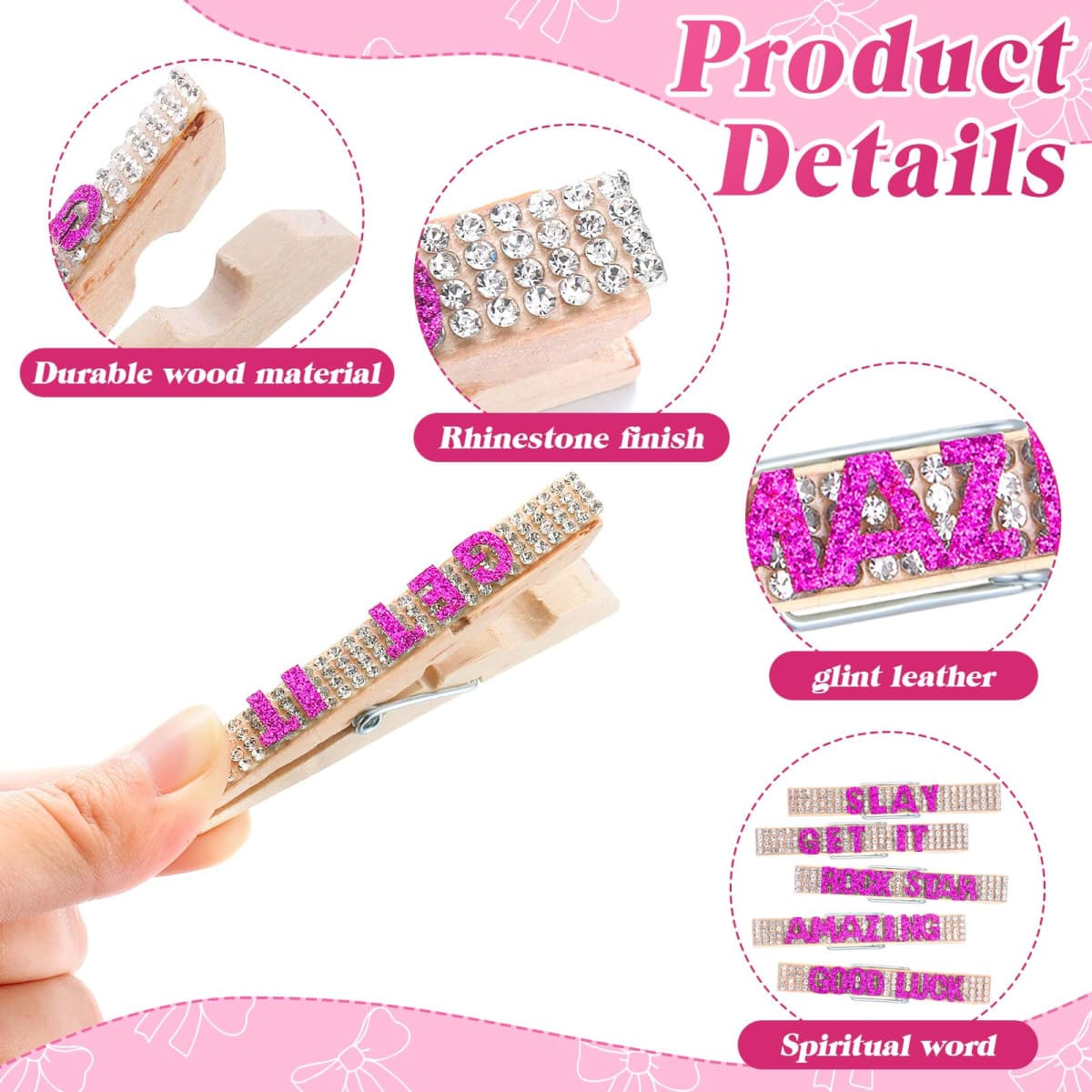 Ecation 30 Pcs Cheerleading Rhinestone Volleyball Spirit Clips Competition Cheer Pins Clothespins Cheer Charms for Clothes Pins Gifts Sports Volleyball Team Party Favors Accessories Bulk(Rose Red) thumbnail 3