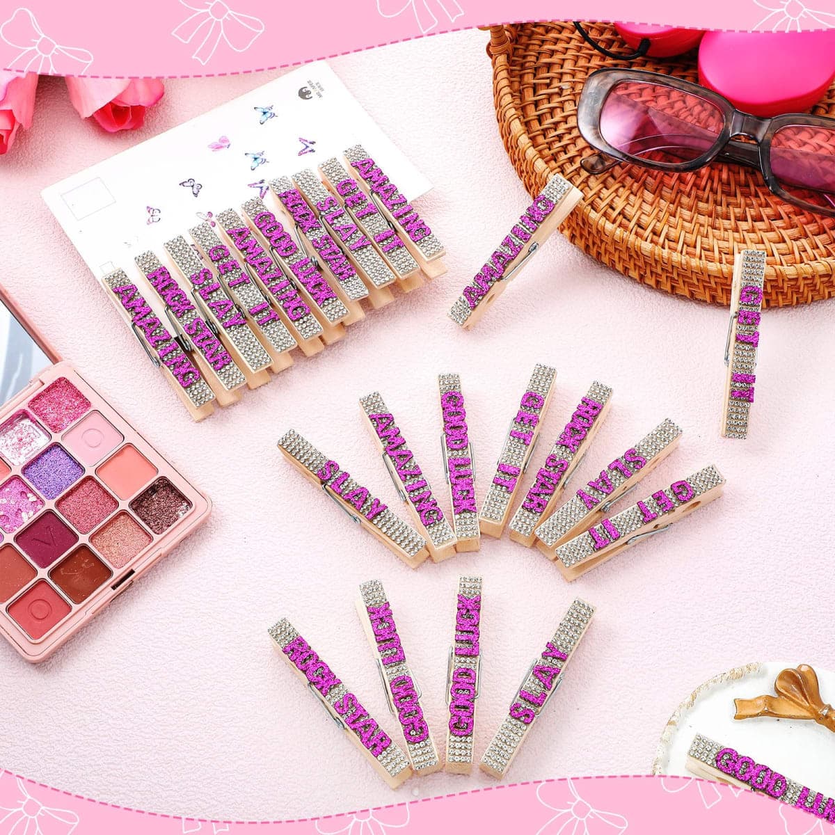 Ecation 30 Pcs Cheerleading Rhinestone Volleyball Spirit Clips Competition Cheer Pins Clothespins Cheer Charms for Clothes Pins Gifts Sports Volleyball Team Party Favors Accessories Bulk(Rose Red) thumbnail 4
