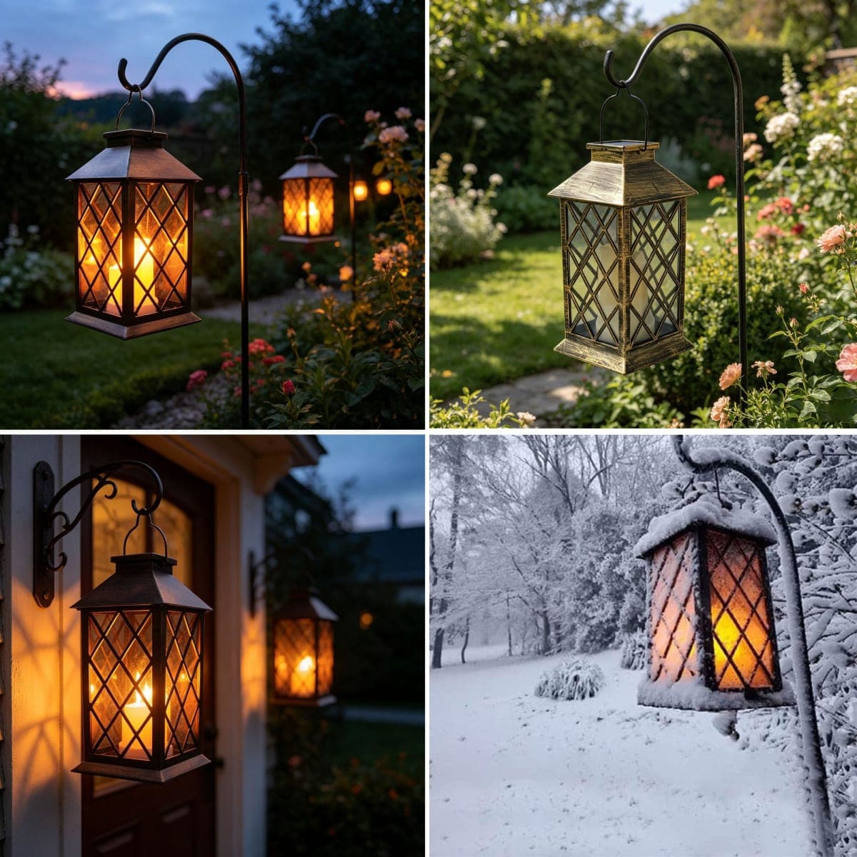 Solar Outdoor Lantern, Garden Hanging Waterproof Lanterns PVC Upgrade 3 LED Flickering Flameless Candle Decorative for Garden Women Mom Grandma Halloween Gifts (Grid Candle) thumbnail 3