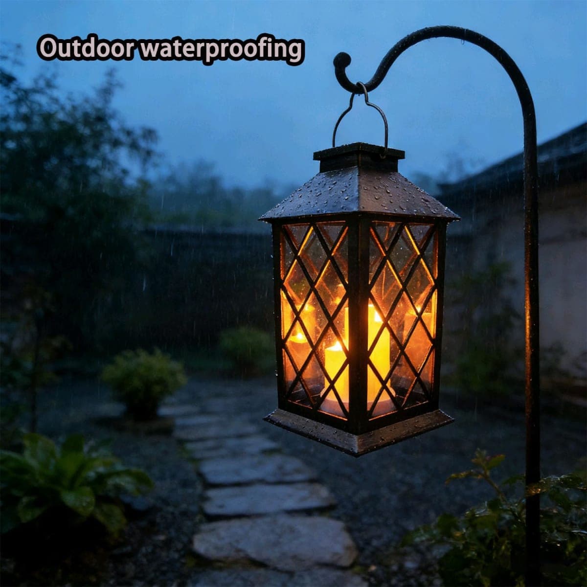 Solar Outdoor Lantern, Garden Hanging Waterproof Lanterns PVC Upgrade 3 LED Flickering Flameless Candle Decorative for Garden Women Mom Grandma Halloween Gifts (Grid Candle) thumbnail 4