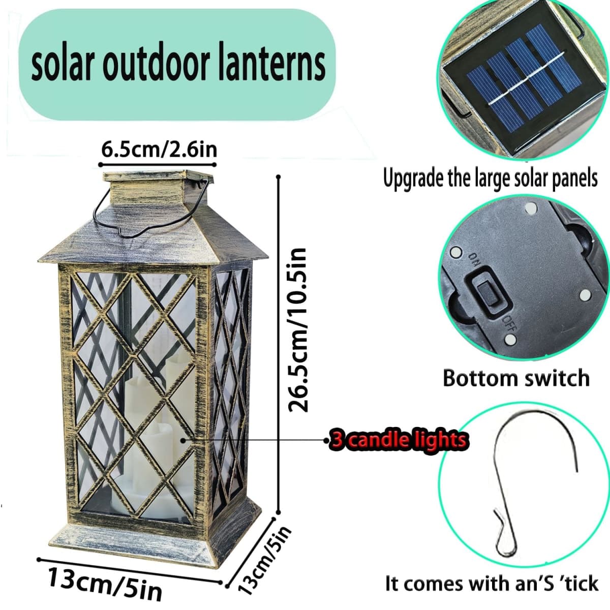 Solar Outdoor Lantern, Garden Hanging Waterproof Lanterns PVC Upgrade 3 LED Flickering Flameless Candle Decorative for Garden Women Mom Grandma Halloween Gifts (Grid Candle) thumbnail 5