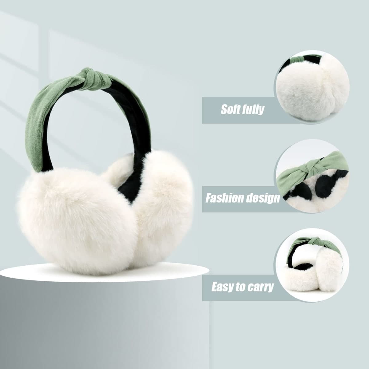 FSTEOE Women Winter Ear Muffs Foldable Girl Ear Warmer Fashion Furry Earmuff Soft Ear Cover Cold Weather (A-Beige) thumbnail 2