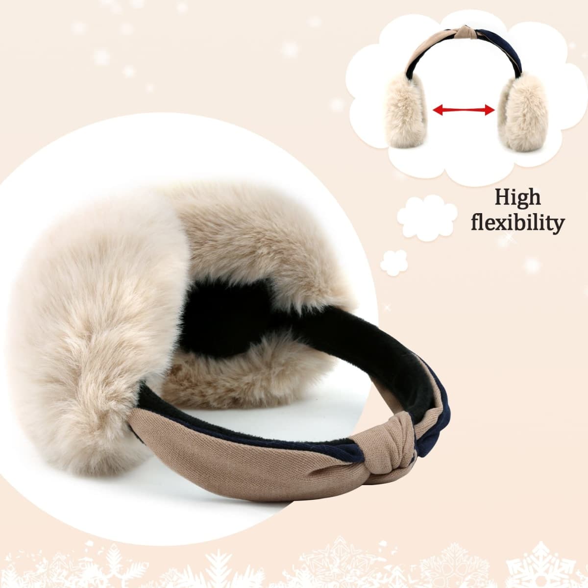 FSTEOE Women Winter Ear Muffs Foldable Girl Ear Warmer Fashion Furry Earmuff Soft Ear Cover Cold Weather (A-Beige) thumbnail 3