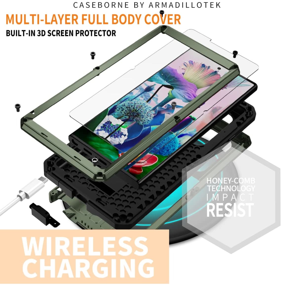 FW Samsung Galaxy S23 Ultra Metal Case with Slide Camera Cover Built in Screen Protector Full Body Hybrid S23 Ultra Case Metal Kickstand Military Heavy Duty Armor Silicone Case for Man Woman (Green) thumbnail 3