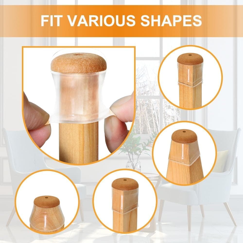 Chair Leg Floor Protectors for Hardwood Floors (Clear-24pcs, Universal L(Fit:1.3"-2")) thumbnail 2