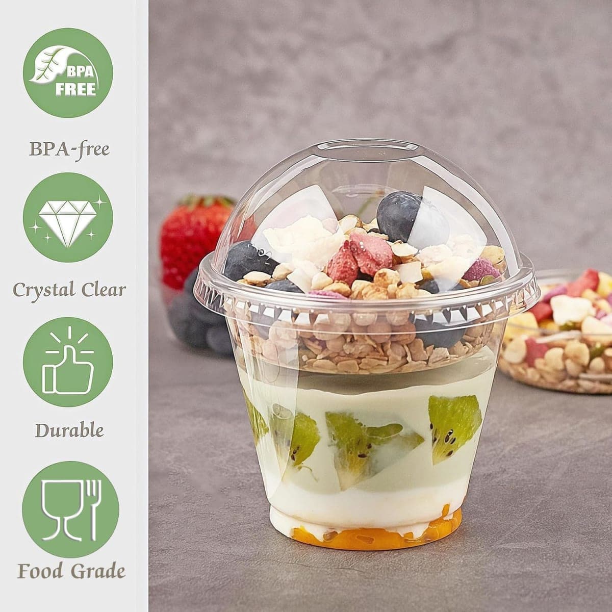 Zezzxu 50 Pack 9 oz Disposable Parfait Cups with Dome Lids No Hole, Toppings Compartment and Spork, Yogurt Conatiner with Granola Holder for Take Away Breakfast and Snacks, No Leaking thumbnail 3