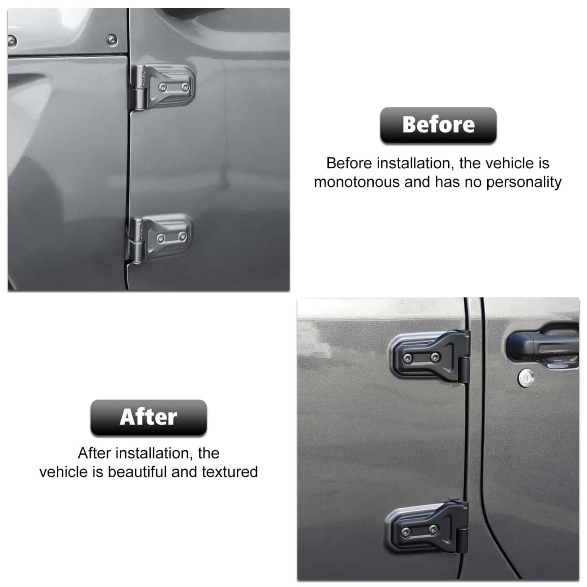 RT-TCZ Jeep Hinge Cover Trim - Front & Rear Door Hinges, Exterior Decoration Accessories - Compatible with Jeep Wrangler JL Unlimited 4-Door & Gladiator JT 2018-2024, 8Pack, Matte Black thumbnail 2