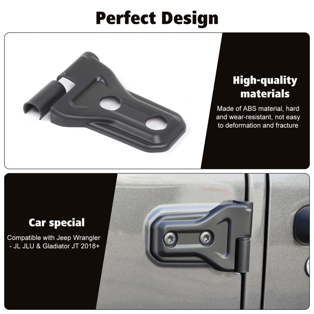 RT-TCZ Jeep Hinge Cover Trim - Front & Rear Door Hinges, Exterior Decoration Accessories - Compatible with Jeep Wrangler JL Unlimited 4-Door & Gladiator JT 2018-2024, 8Pack, Matte Black thumbnail 3