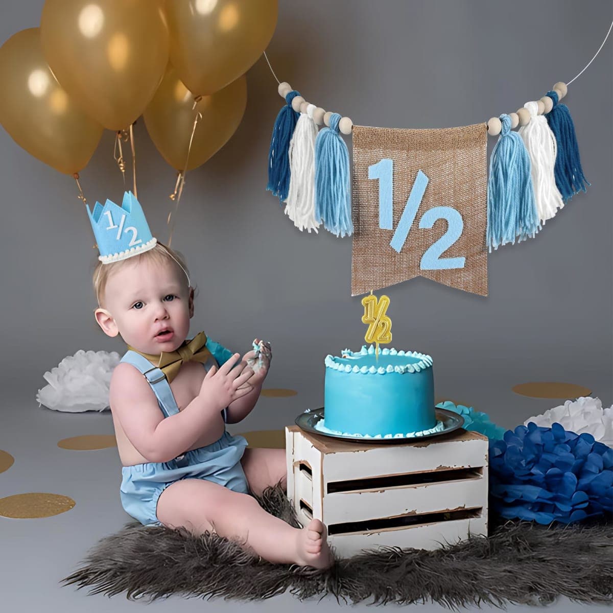 1/2 Birthday Boy Half Birthday Decorations Half Way to One Baby Boy thumbnail 3