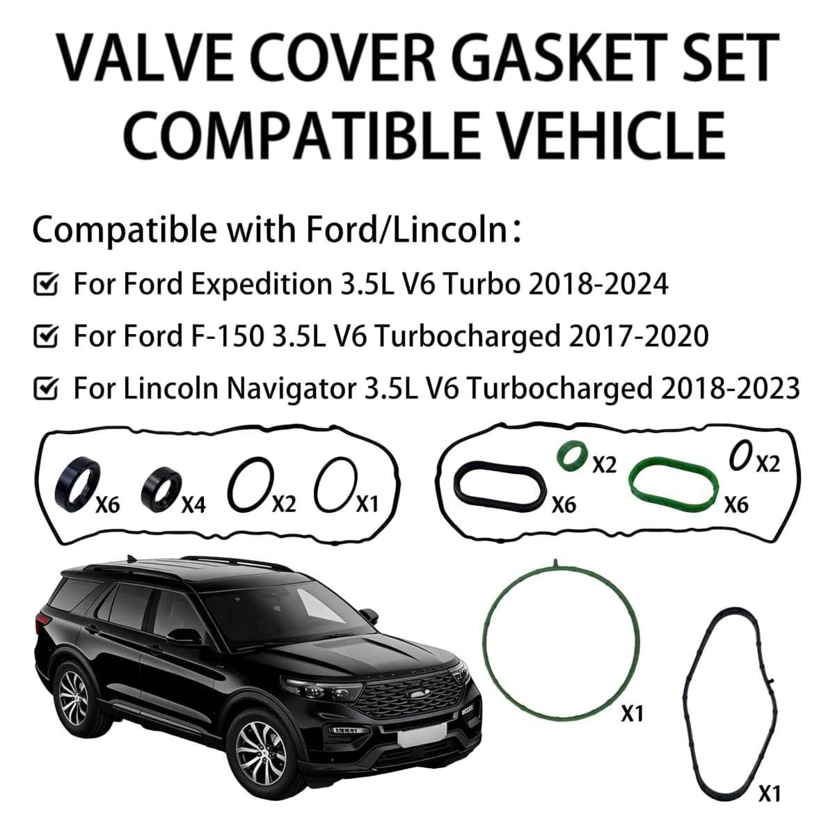 FTMUKF VS50993R Valve Cover Gasket Set for 2018-2024 Ford Expedition, 2017-2020 Ford F-150, 2018-2023 Lincoln Navigator Fit Engine 3.5L V6 Turbocharged, Replace VS50973, 56101600, 56101700, HL3Z6584A thumbnail 3