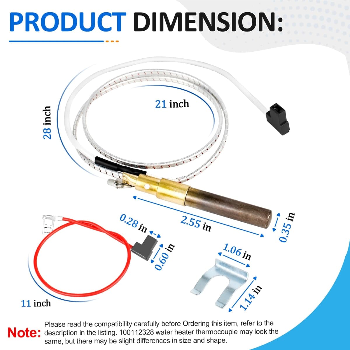 21"100112328 Thermopile for Water Heater,750 Millivolt Waters Heaters Thermocouple Compatible with Reliance,Whirlpool, A.O.Smith,Kenmore, American Water Heater,Rheem Thermopile Replaces 9007872005 thumbnail 2
