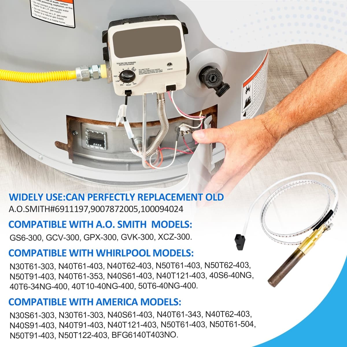 21"100112328 Thermopile for Water Heater,750 Millivolt Waters Heaters Thermocouple Compatible with Reliance,Whirlpool, A.O.Smith,Kenmore, American Water Heater,Rheem Thermopile Replaces 9007872005 thumbnail 3