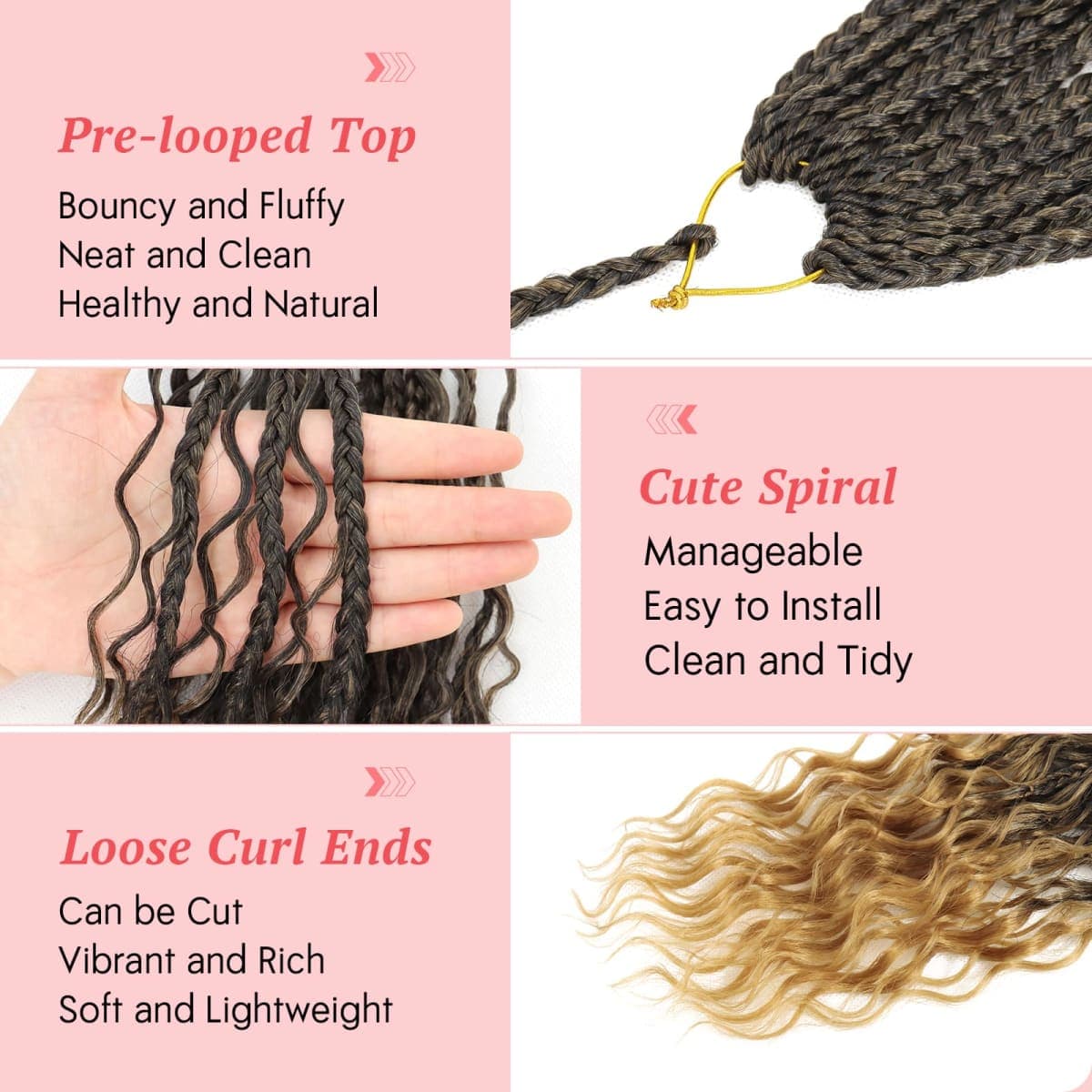 Eeanno Goddess Box Braids Crochet Hair 18 Inch 7 Packs Honey Blonde Boho Hair for Women Pre Looped Crochet Box Braids with Curly Ends, T1B/27 thumbnail 4