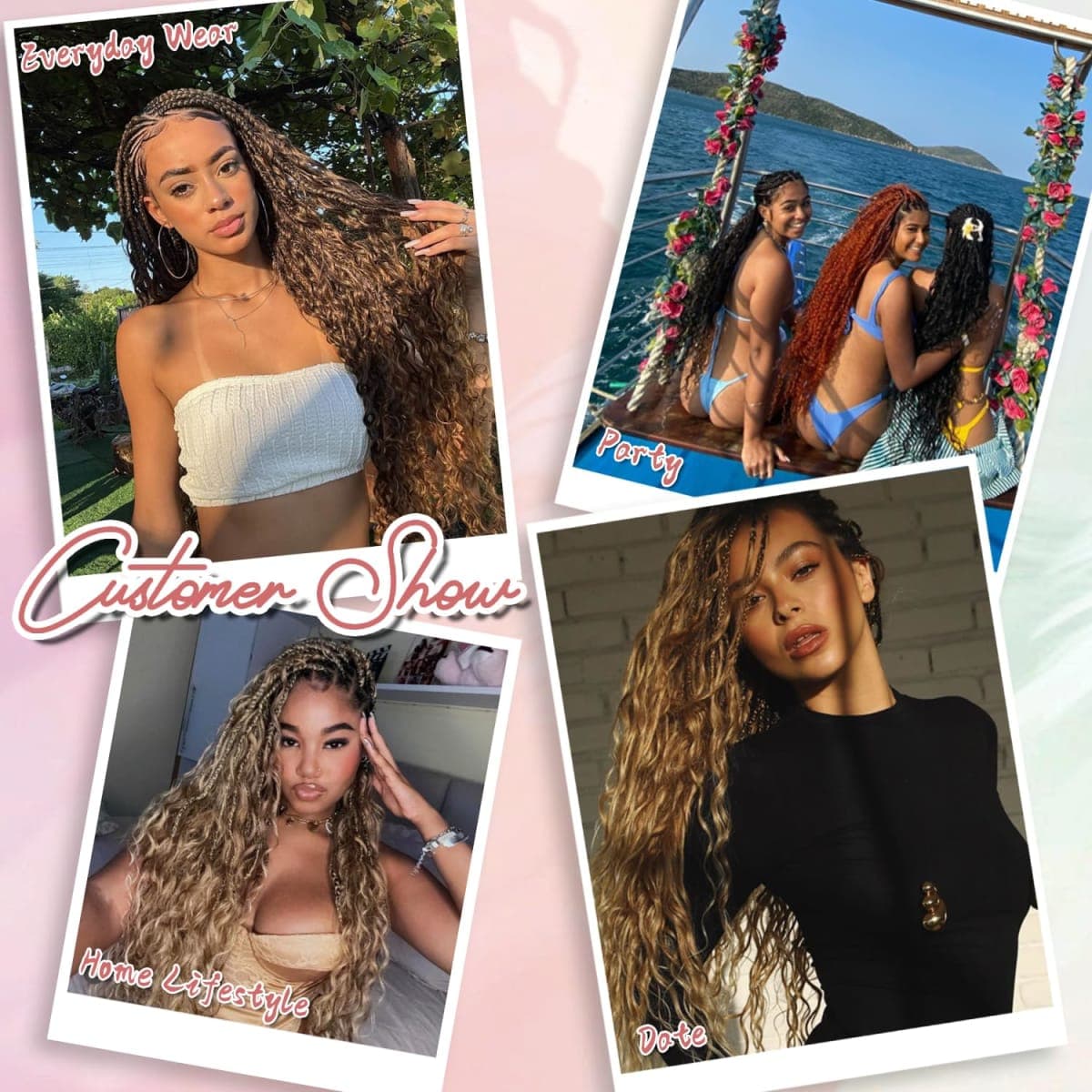 Eeanno Goddess Box Braids Crochet Hair 18 Inch 7 Packs Honey Blonde Boho Hair for Women Pre Looped Crochet Box Braids with Curly Ends, T1B/27 thumbnail 5