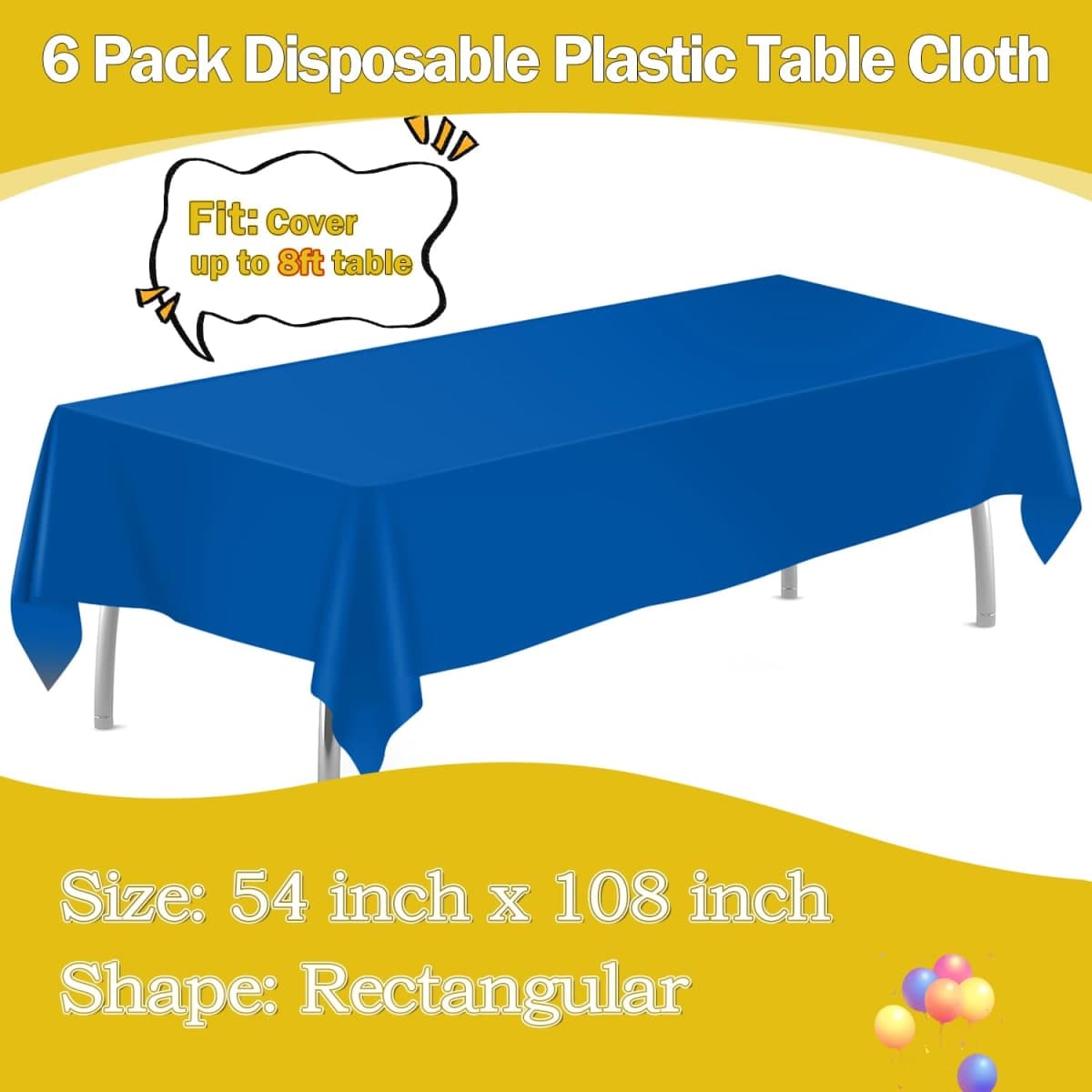 tujol Royal Blue 6 Pack Plastic Table Cloth 54" x 108", Disposable Tablecloths Rectangle Table Cover, Plastic Tablecloths for Parties thumbnail 2