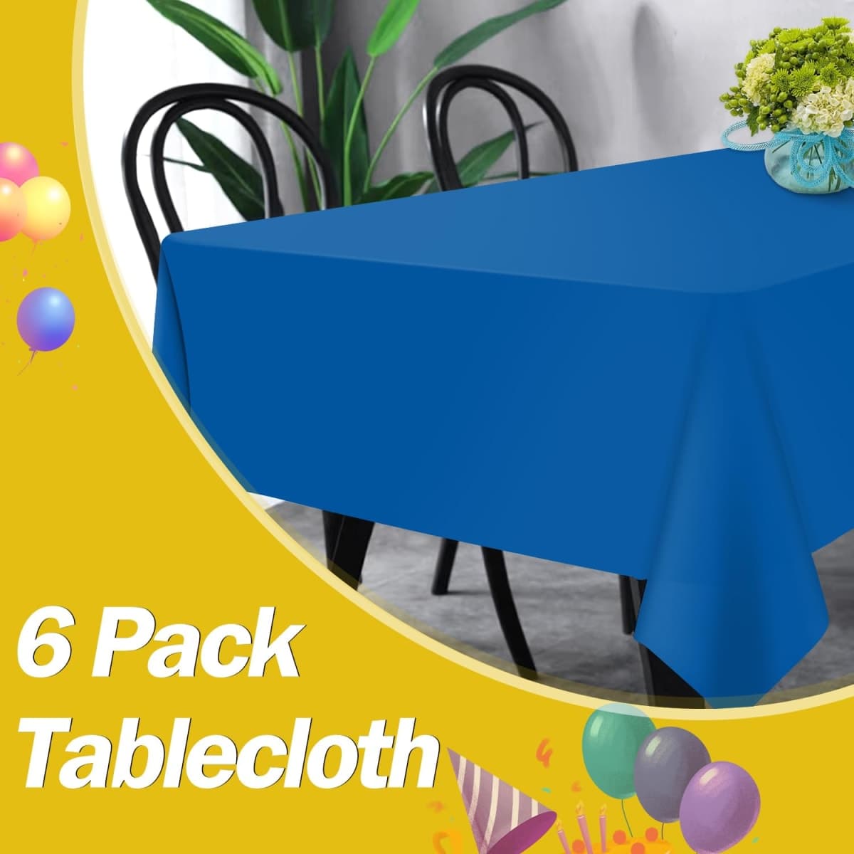 tujol Royal Blue 6 Pack Plastic Table Cloth 54" x 108", Disposable Tablecloths Rectangle Table Cover, Plastic Tablecloths for Parties thumbnail 5