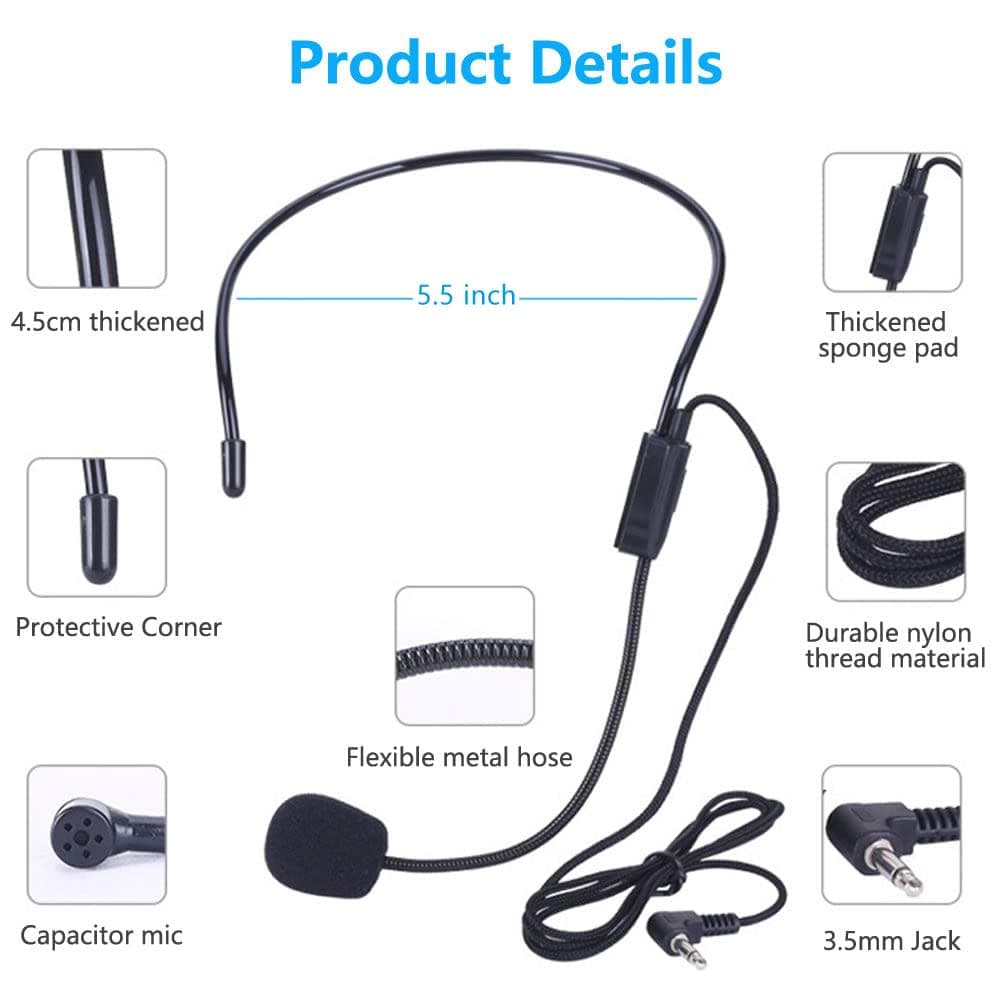 VOVIGGOL 2Pcs Microphone Headset Mic, Flexible Wired Boom for Voice Amplifier, 3.5mm Connector Jack Headset Microphone for Singing, Speaking, Teachers, Coaches, Presentations, Seniors and More thumbnail 2