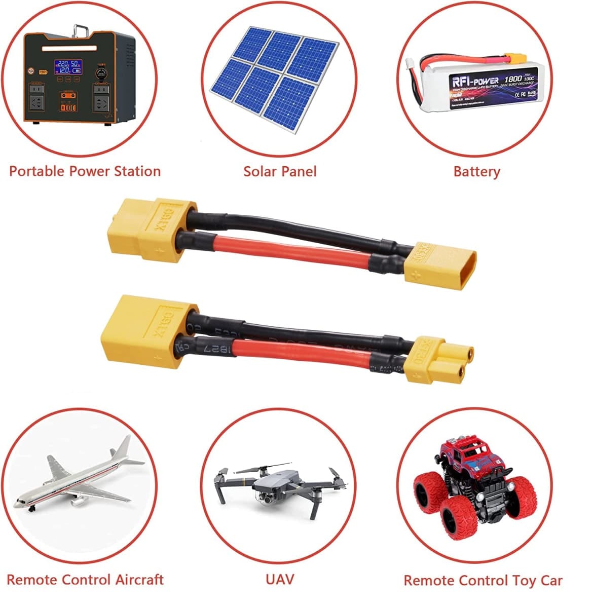 Laisomeke XT60 Male to XT30 Famale Adapter with 14AWG Cable and Male XT30 to Female XT60 Connector Adapter with 50MM 14AWG Cable for Lithium Battery Micro FPV Drone xt30 xt60 FPV (4 Pack) thumbnail 5