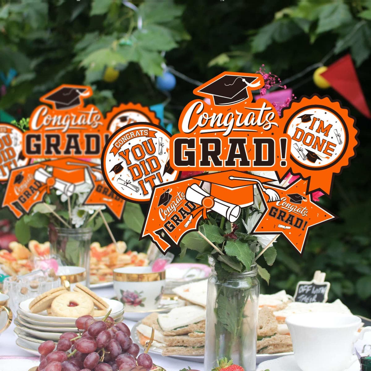 30PCS Graduation Party Decorations Class of 2023 Congrats Grad Table Centerpiece，Graduation Table Decorations，Congratulate Graduation Centerpiece Sticks Table Toppers for Graduation Party Supplies(Orange,Black） thumbnail 3