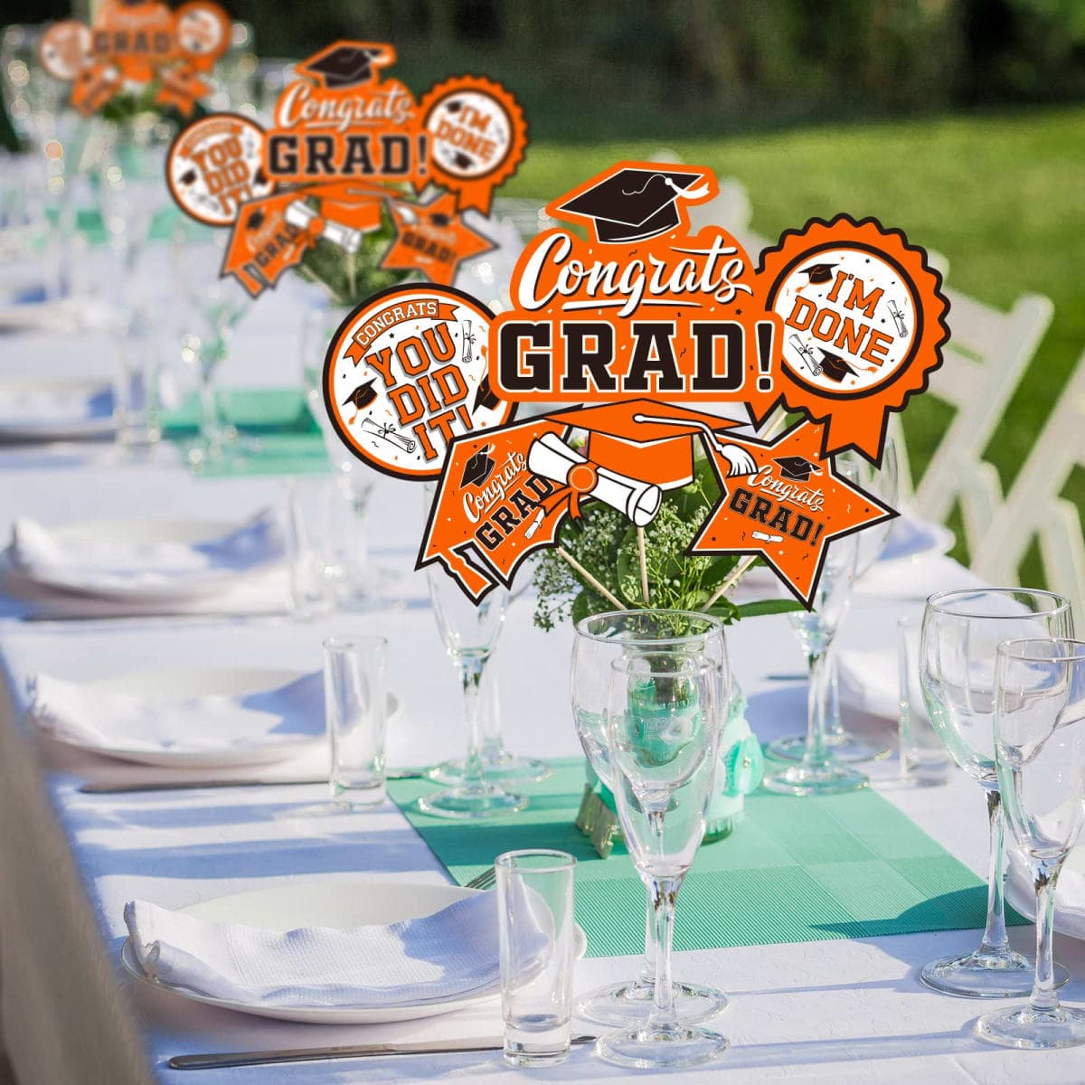 30PCS Graduation Party Decorations Class of 2023 Congrats Grad Table Centerpiece，Graduation Table Decorations，Congratulate Graduation Centerpiece Sticks Table Toppers for Graduation Party Supplies(Orange,Black） thumbnail 4