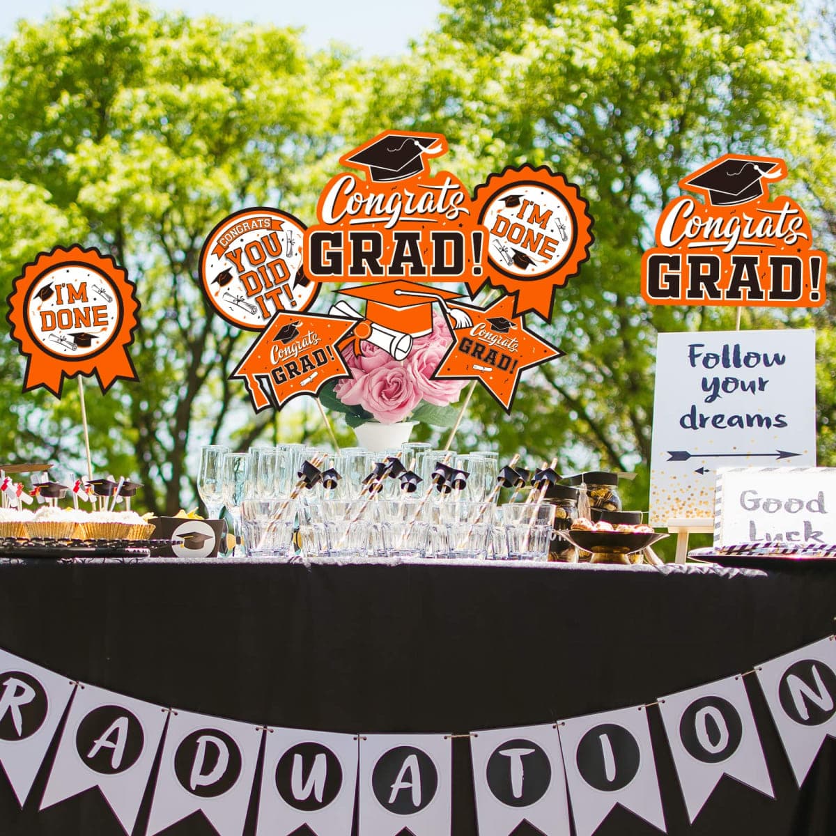 30PCS Graduation Party Decorations Class of 2023 Congrats Grad Table Centerpiece，Graduation Table Decorations，Congratulate Graduation Centerpiece Sticks Table Toppers for Graduation Party Supplies(Orange,Black） thumbnail 5