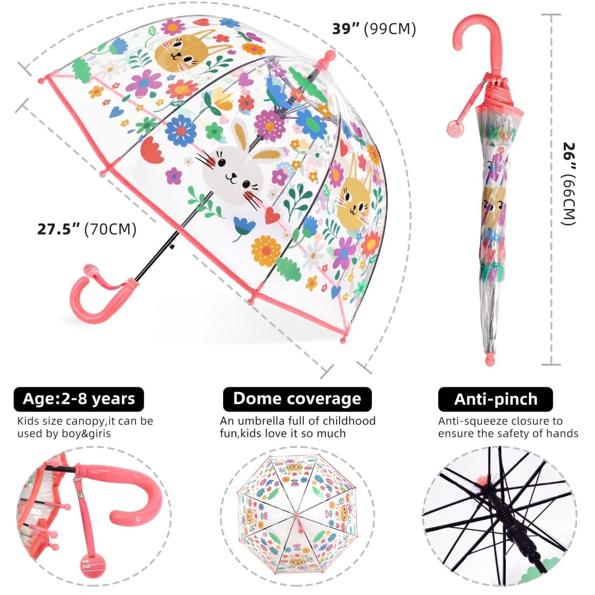 CYBYQ-Family Kids Clear Bubble Umbrella for Rain Safety Transparent Dome Bubble Umbrella for Toddler Boys Girls (Car-Yellow) thumbnail 3