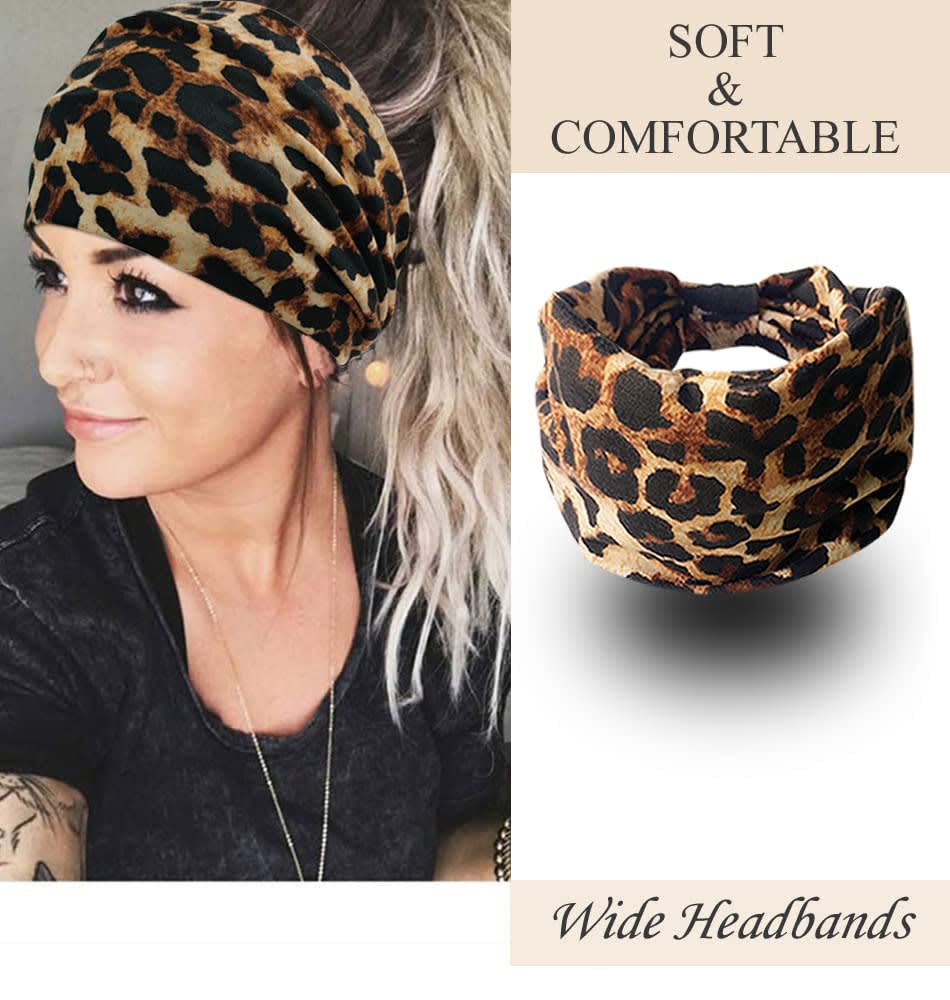 YONUF Wide Boho Headbands for Women Fashion Knotted Headband Yoga Workout Hair Accessories African Head Wrap 4 Pack thumbnail 2