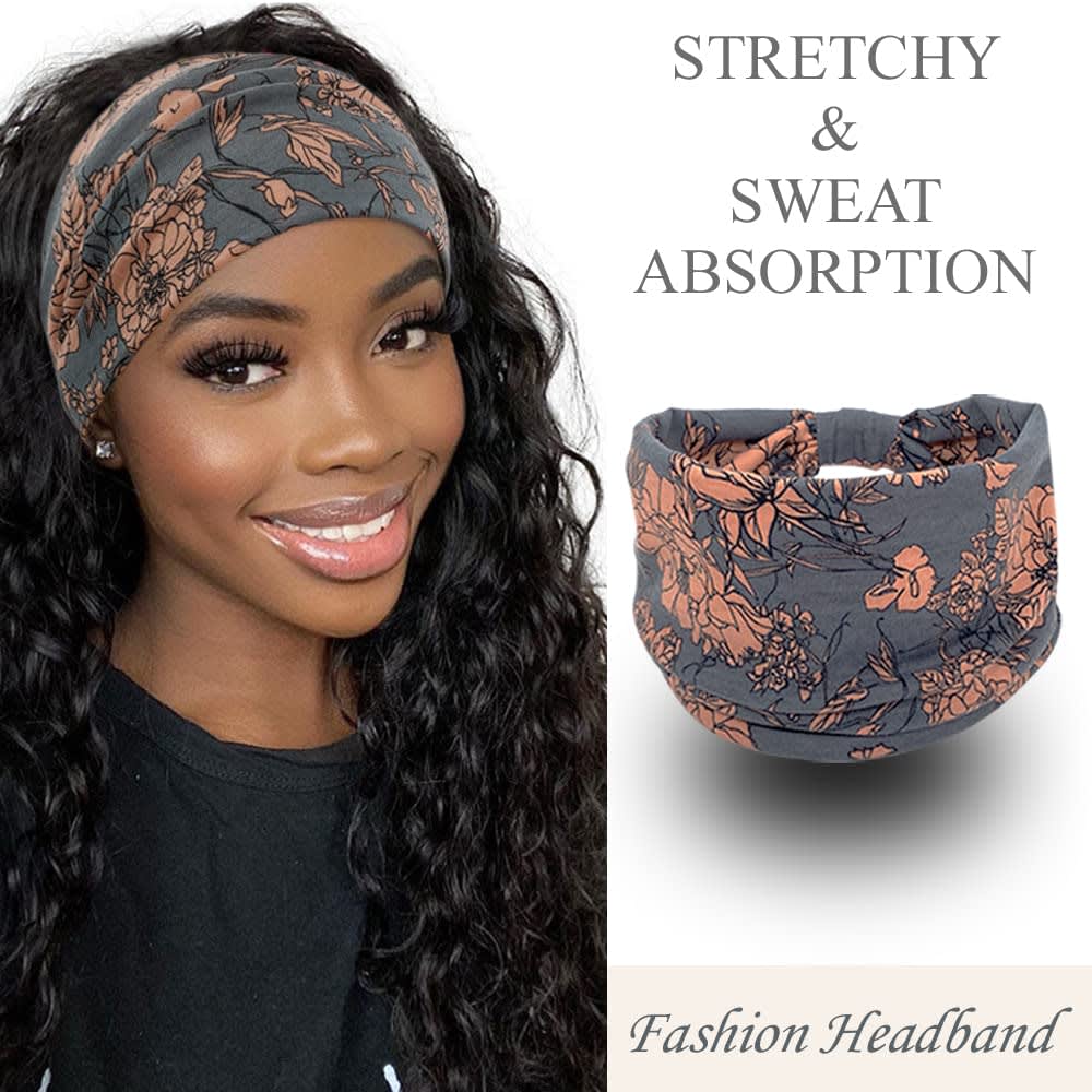 YONUF Wide Boho Headbands for Women Fashion Knotted Headband Yoga Workout Hair Accessories African Head Wrap 4 Pack thumbnail 3