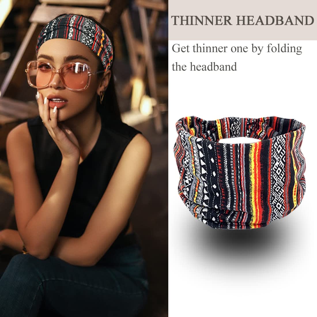 YONUF Wide Boho Headbands for Women Fashion Knotted Headband Yoga Workout Hair Accessories African Head Wrap 4 Pack thumbnail 4