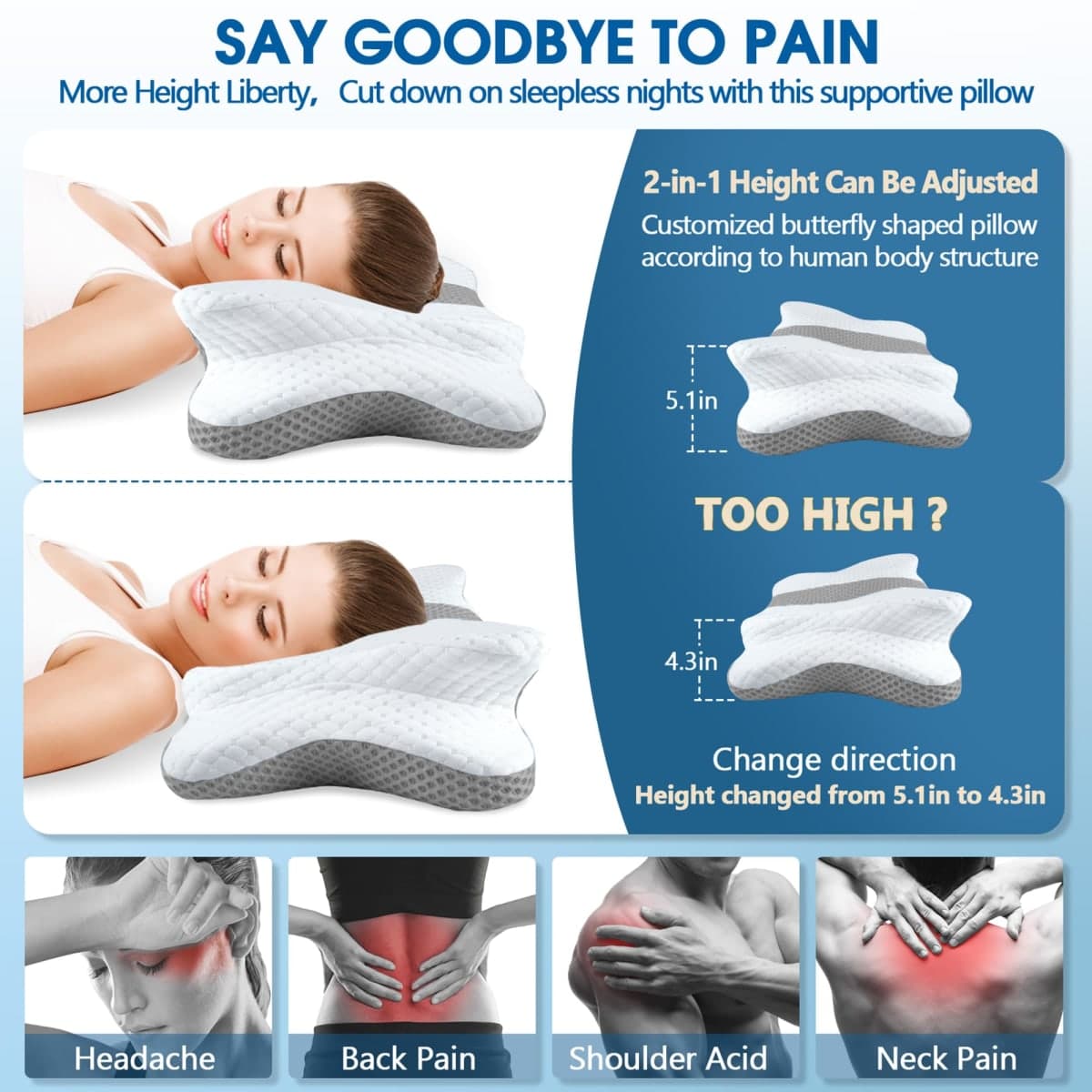CHxxy Memory Foam Pillows, Cervical Pillow for Neck & Shoulder Pain Relief thumbnail 2