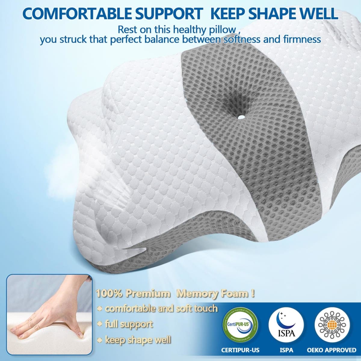 CHxxy Memory Foam Pillows, Cervical Pillow for Neck & Shoulder Pain Relief thumbnail 5