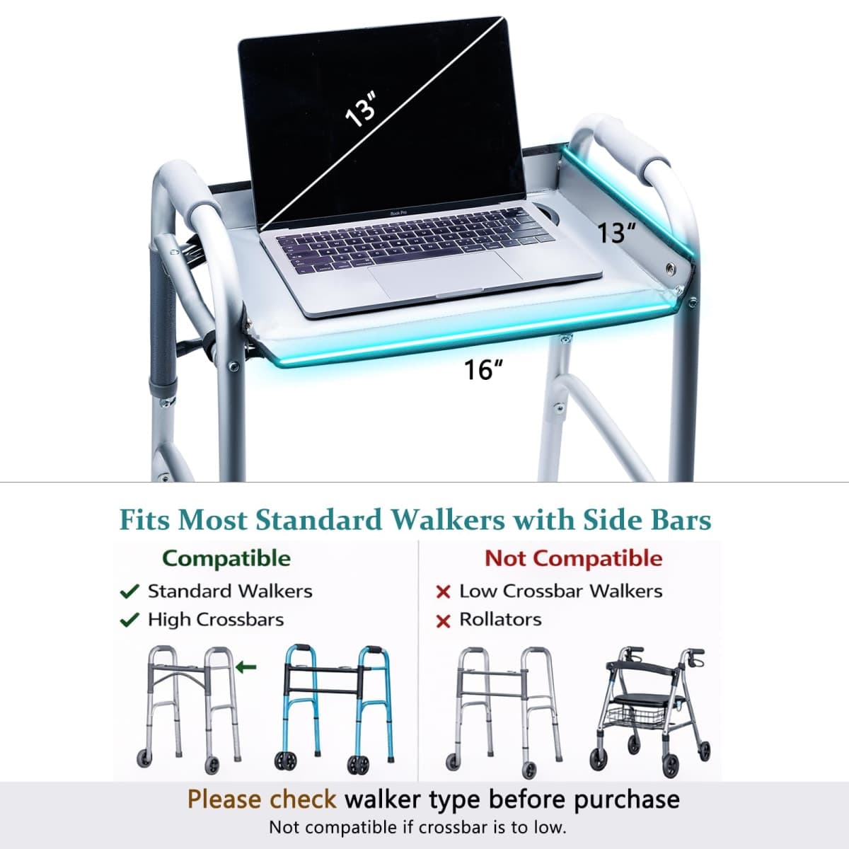 BAGSFY Walker Tray for Folding Walkers with Cup Holder – Hard Tray Table for Seniors,Easy Install, Universal Fit Walker Accessory for Meals, Drinks, Reading, Laptop thumbnail 2